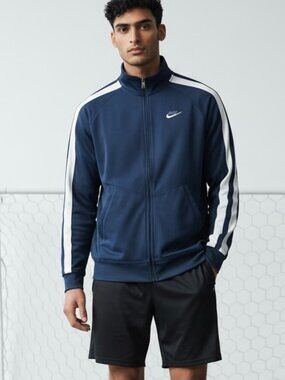 Nike Vintage Y2K Track Jacket Men’s Medium Full Front Zip Navy Blue white stripe